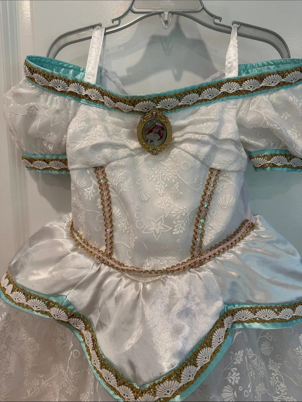 Disney White and Aqua Ariel Wedding Gown Gold Trim